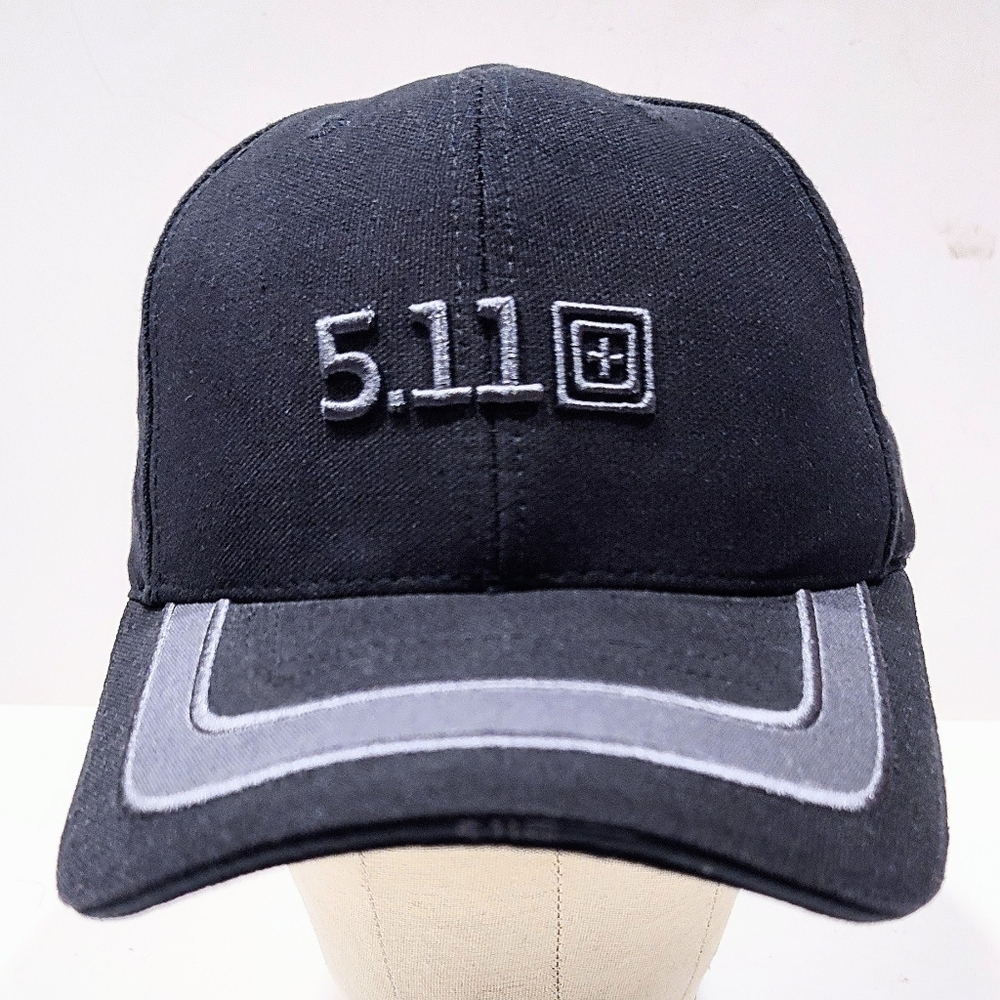 5.11 Tactical Baseball Cap Black Cotton Hat Embroidered Logo Brim Gray Stripe